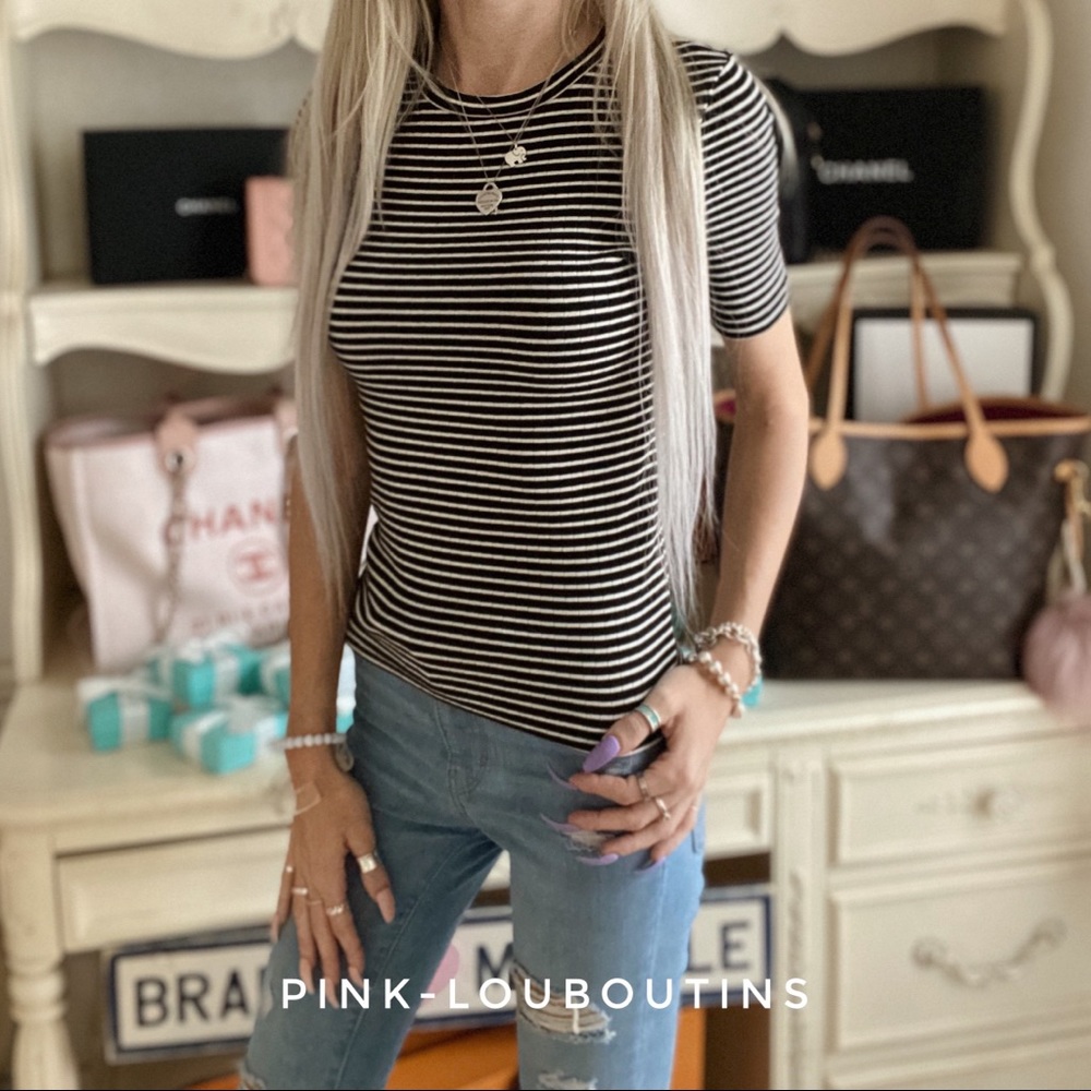 american apparel striped 9x1 rib fitted t shirt